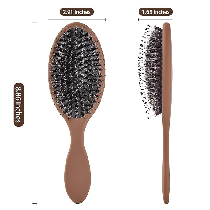 Boar Bristles Hair Brush for Women and Men, Detangling Hair Brush for Smoothing Massage Add Shine, Nylon&Boar Bristles Detangler brush for Hair Healthy (1 Pack-Mocha)