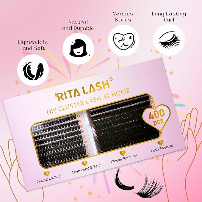 Lash Extension Kit 60D+100D Cluster lash kit Mixed Length D Curl Clusters Eyelash Extension Kit with LashBond & Seal & Remover & Tweezers, Lash Clusters DlY False Eyelashes, Summer Makeup 8-16mm
