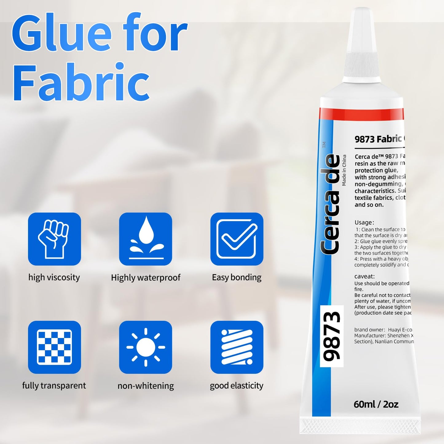 Cerca de Fabric Glue，Mighty mend Liquid Stitch Fabric Adhesive，Permanent，Clear，Strong, Waterproof for Repair and Patches, Clothes, Clothing Bonding 2oz。