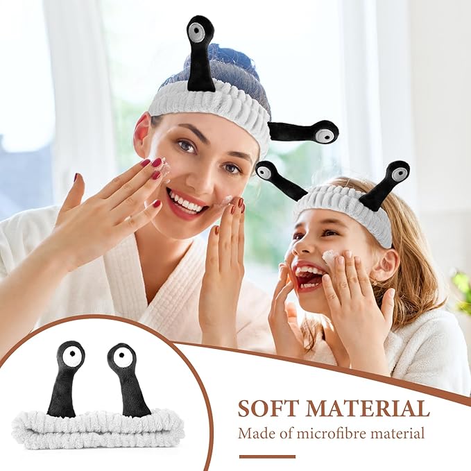 Face Wash Headband, Palm and Snail Spa Hair Bands Makeup Headbands Women Cartoon Cute Coral Fleece Elastic Headband Creative Hair Accessories for Washing Face Shower Sports (White&Black)