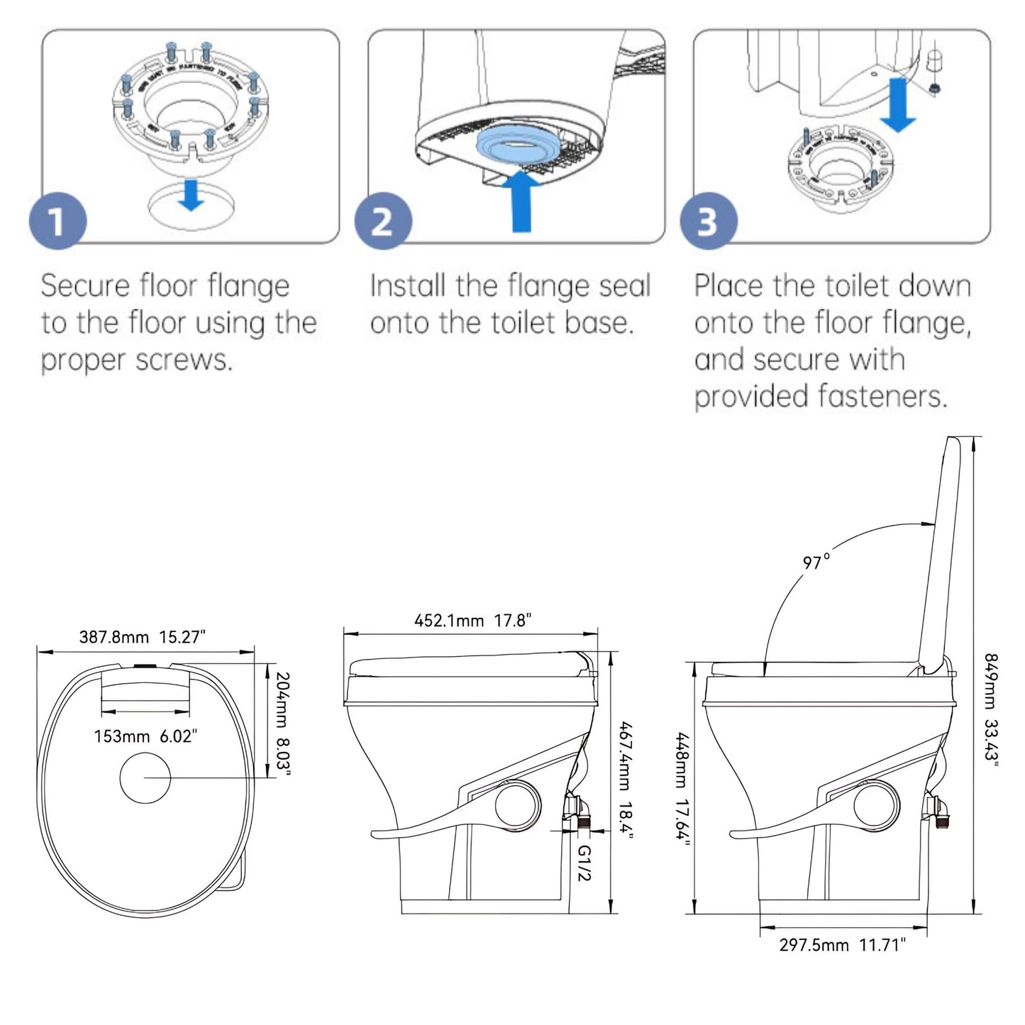 SEAFLO RV Toilet with Sprayer Attachment - White, 18.4” Residential Height, Gravity Flush Foot Pedal Camper Toilet Soft Close Seat Elongated Bowl Motorhome, 4-Year Warranty, SFRTPH-01-02