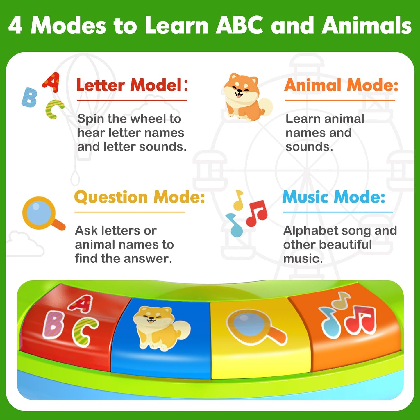 Learning Toy for Kids 1 2 3 Year Old Boys Girls, Spin and Sing Alphabet Zoo with Sounds, Interactive Educational Toys for Toddler 2-3, First Christmas 1st Birthday Gifts Toy