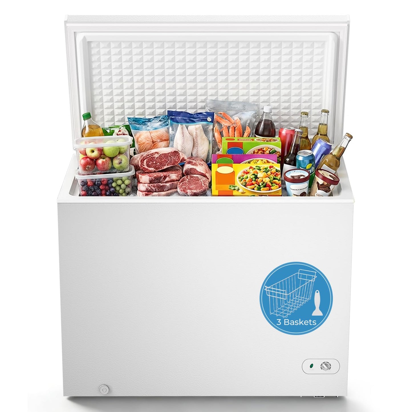 Antarctic Star Chest Freezer 5.0 Cubic Feet Compact Freezer with 3 Removable Baskets, Free Standing Top Open Door Deep Freezer, 7-Level Adjustable Temperature, White