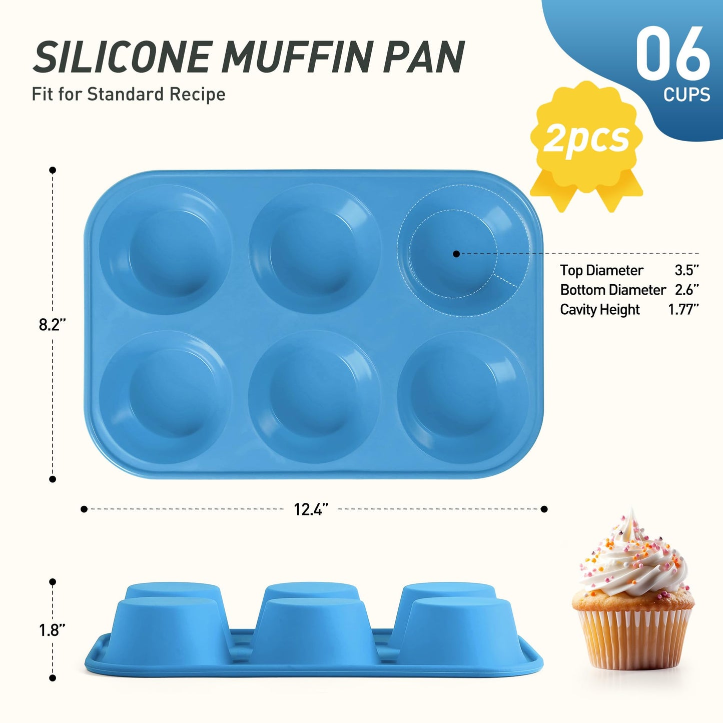 2 Pack 6 Cups Jumbo Muffin Pan with Metal Reinforced Frame Silicone Molds Cupcake Cake Baking Pans Oven Safe Silicone Molds Cookie Muffin Pan Tin Best Baking Sheets Non Toxic Clearance