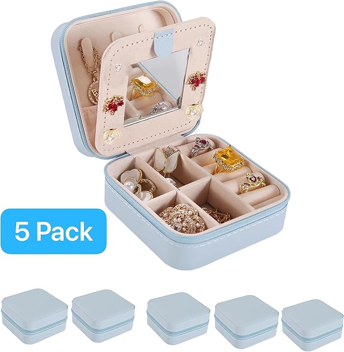 KElofoN Travel jewelry case Travel jewelry box Travel Jewelry Organizer Small Jewelry Organizer Box for Girls Women with Mirror (Sky blue-5)
