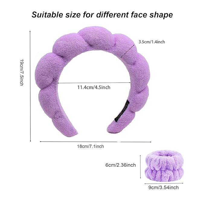 Spa Headbands for Washing Face Soft Puffy Bubble Headbands Wristband for Women Girls Makeup Skin Care Facial Beauty Shower Towel Hairband