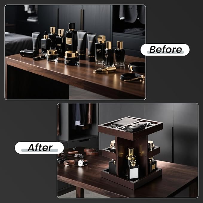 EXIN DECHEN Cologne Organizer for Men,Cologne Stand,Wood Perfume Shelf with Rotate,Desk Organizer,Gift for Dad From Wife,Husband Boyfriend Birthday Gift Ideas,Fathers Day Gift for Men