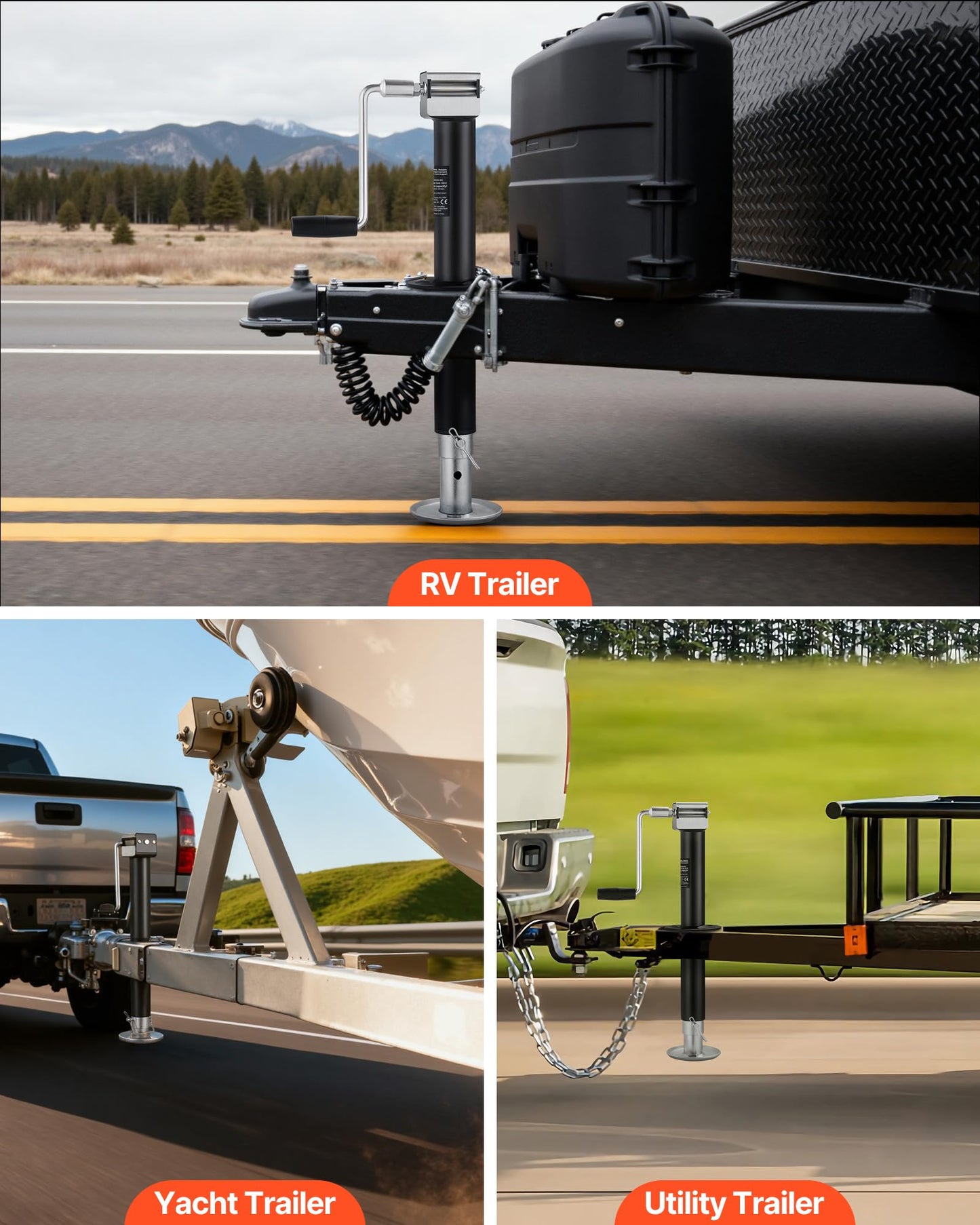 VEVOR 5000 lbs A-Frame Trailer Jack, 15-Inch Vertical Travel, Trailer Lift Jack with Adjustable 7-Level Drop Leg & Drill Socket, Cordless Drill Compatible, Suitable for RV, Utility, Yacht Trailers
