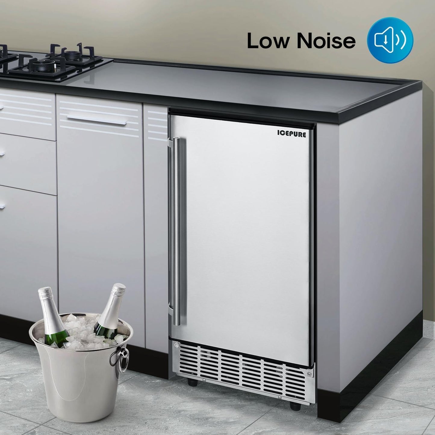ICEPURE 15" Under Counter Ice Maker with Drain Pump, 90lbs/24H, Self-Cleaning, Smart Reminder, 24H Timer, ETL FCC, Built-in or Freestanding for Residential and Commercial, Stainless Steel