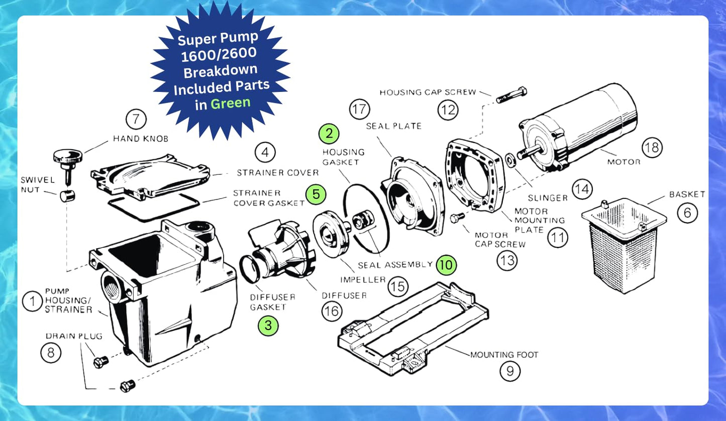 KitKing - SPX1600TRA Super Pump Seal Replacement for Hayward Go Kit 3. Fits SP1600, SP2600 in Regular, X, VSP Models. SPX1600TRA SP1600Z2 PS-201 SPX1600R SPX1600S SPX1600T Pool