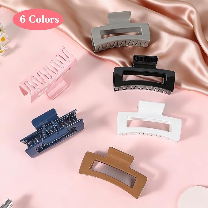 Auseibeely 6 Pcs Large Claw Clips for Thick Hair, 4.1 Inch Square Claw Clip for Women Girls, Strong Hold Hair Clips for Thick/Long/Curly Hair, Non-slip Banana Jaw Clip Accessories, Multicolor