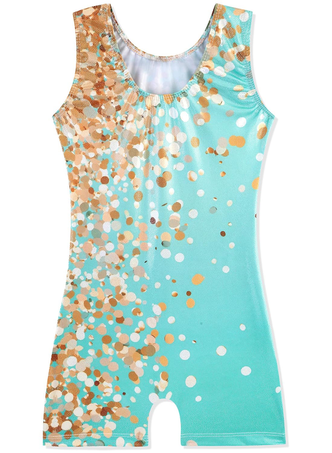 HOZIY Gymnastics Leotards for Girls With Shorts Size 6-7 Years Aqua Blue Gold Sequins Glitter Shiny Sparkly Sparkle Biketard Kids Leo Equipment Unitard Outfits