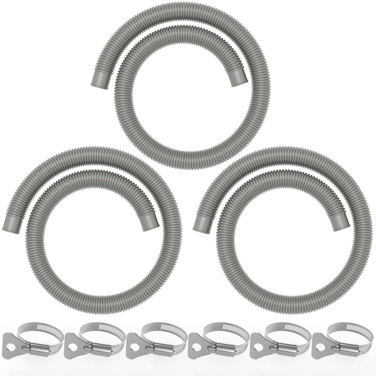 Poolvio Pool Hoses for Above Ground Pools 1.25" Diameter x 59" Long, 3-Pack, Heavy Duty UV Resistant & Leak-Proof Pool Pump Hoses with 6 Metal Thumb Clamps, Fits Intex Filter Pump 607/637