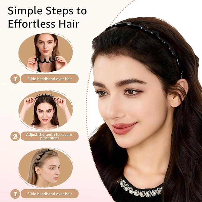5 Pack Zig Zag Headbands for Women, Non-Slip Wavy Plastic Hair Comb Headbands with Teeth, U-Shape High Cranium Korean Style, Classic 90s Hair Accessories
