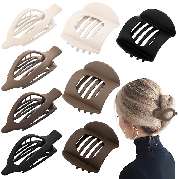 8 Pcs French Flat Hair Clips for Women, 2 Styles Large Matte No Slip Strong Hold Flat Claw Clips for Thick Thin Hair (Neutral Color)