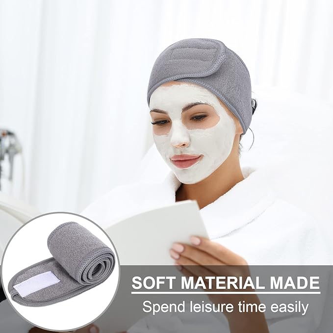 Whaline Spa Facial Headbands 3 Pieces Make Up Wrap Head Terry Cloth Headband Soft Adjustable Towel Band for Face Washing Shower Facial Cover Yoga(Black, Pink, Gray)