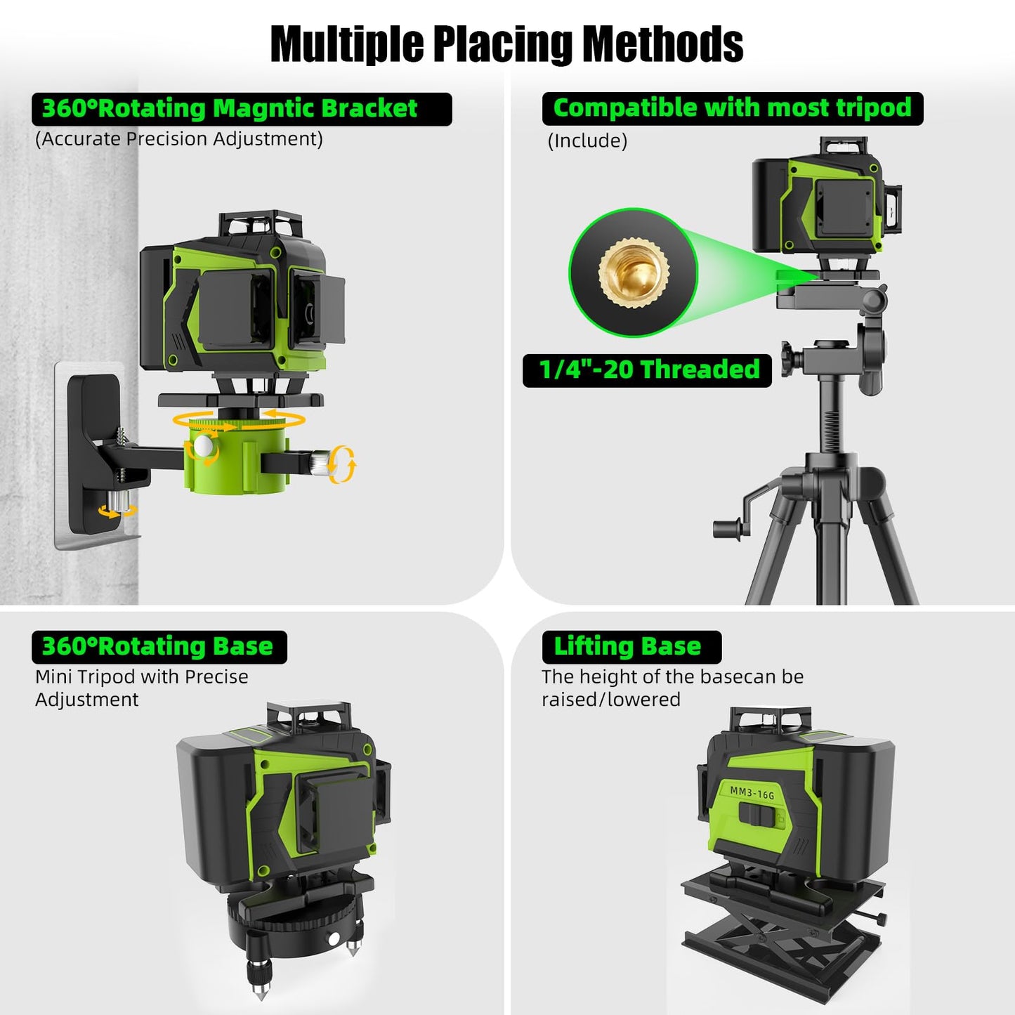 16 Line Laser Level with Tripod,4x360° Self Leveling Laser Level with 2 Batteries,4D Laser Level 360 Self Leveling,Green Line laser Level Tool for Construction,Picture Hanging,Home Renovation