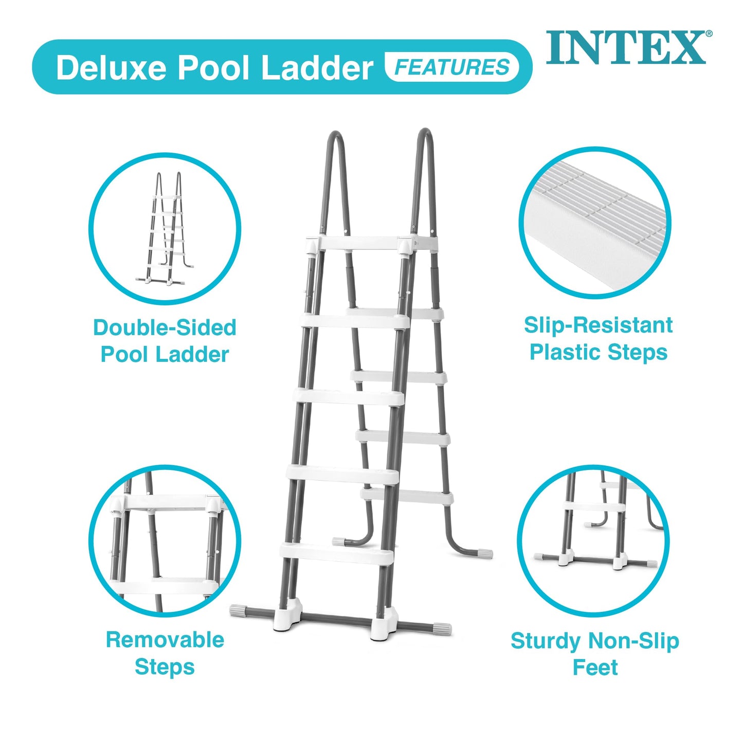 Intex 28077E Heavy Duty Deluxe Pool Ladder with Removable Steps for 52 Inch Depth Above Ground Pools