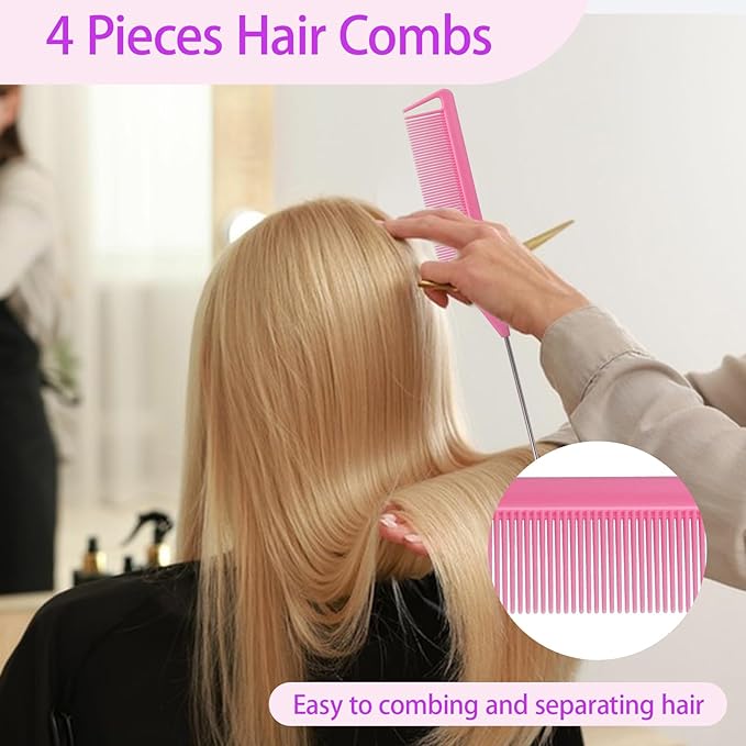 23 Pieces Hair Parting Tools Set, Magnetic Wrist Pin Holder for Braiding, Sectioning Clips, Rat Tail Combs, Hair Parting Rings