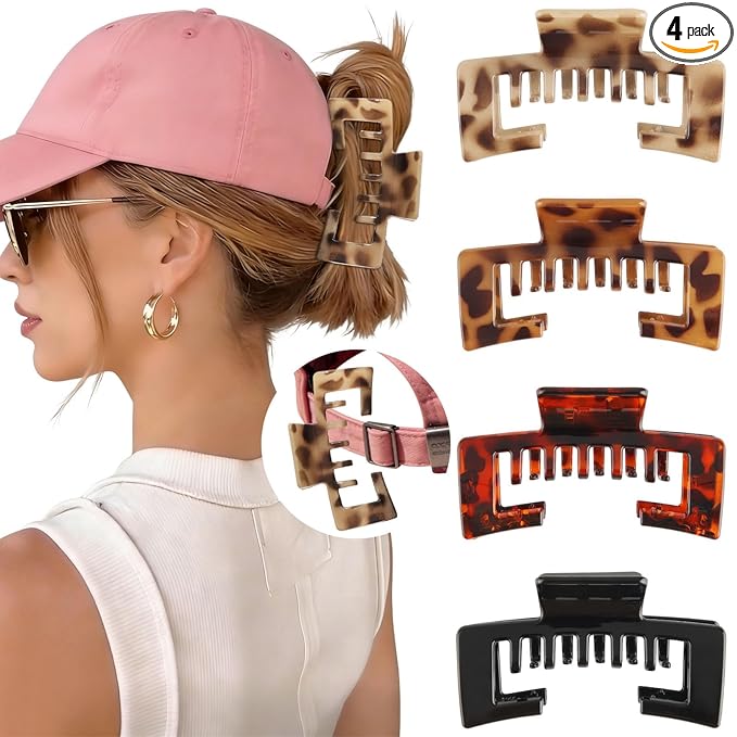 Hat-Friendly Claw Clips for Baseball Caps - 4 Pcs Trucker Hat Hair Clips for Women, Claw Clips for Thick Hair Hat Hairstyles, Gifts Hair Accessories