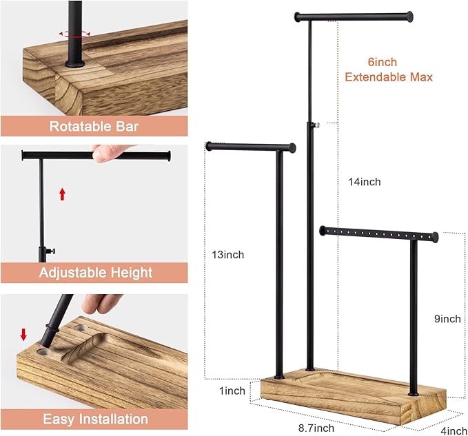 SRIWATANA Jewelry Organizer Stand, Extra Tall Necklace Holder Jewelry Holder, Gift Idea (Carbonized Black & Black)