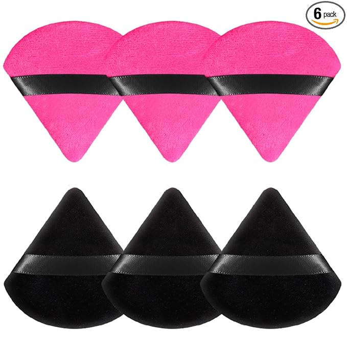 6 Pieces Powder Puff Face Soft Triangle for Loose and Body Powder, Velour Makeup Sponge Set Setting Powder Puff Makeup Tools