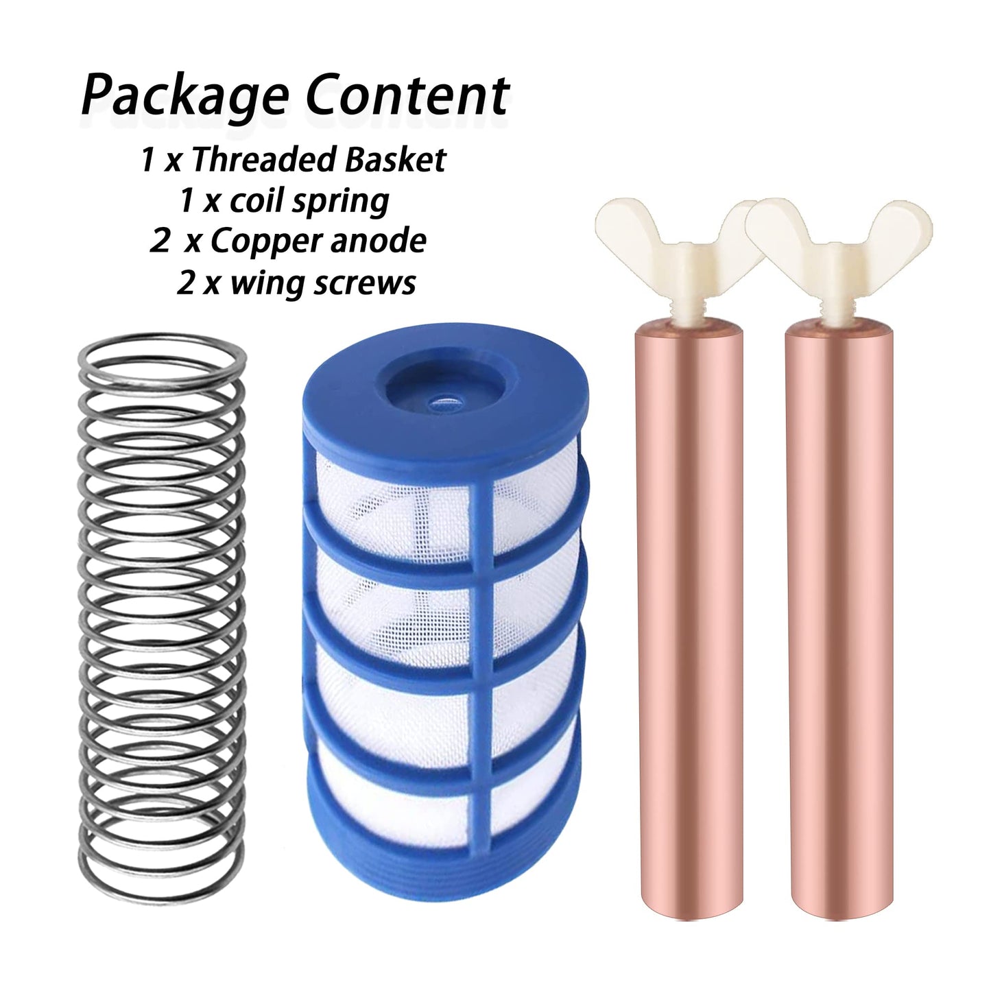Zhitaoxun 6 Pcs Copper Anode Replacement Kit Solar Pool Replacement Copper Anode,4.13 x 0.71 Inch Threaded M6,Includes Copper Anode, Threaded Basket,Spring,Wing Screw