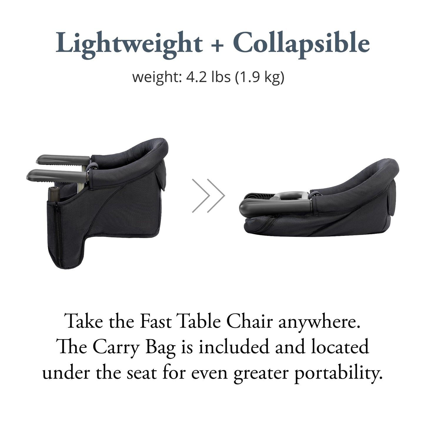 Inglesina Fast Table Chair - Black + Fast Dining Tray - Portable Baby High Chair - for Babies & Toddlers up to 37 lbs - Fits Tables 0.8'' to 3.5'' Thick - Compact & Easy to Use - Travel Bag Included