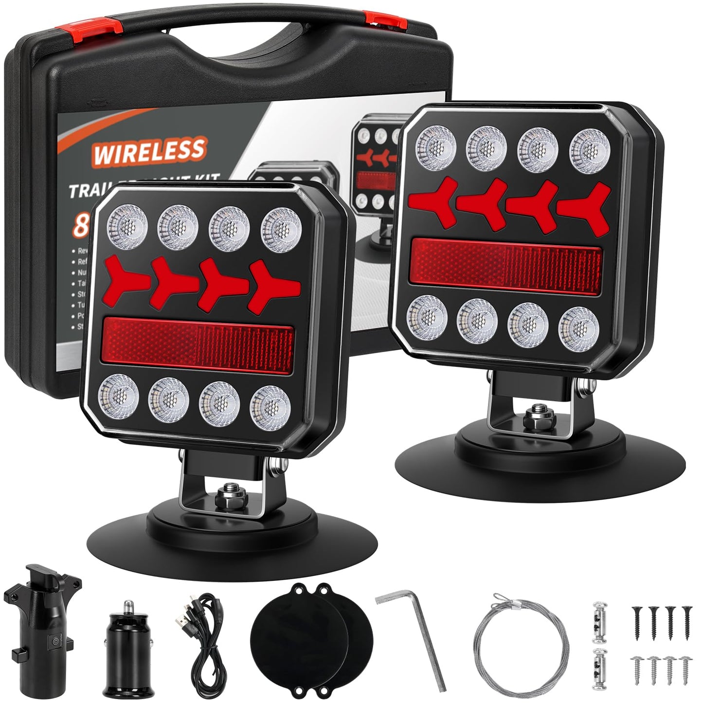 ZUNAICE Wireless Trailer Lights, Rechargeable Magnetic LED Trailer Lights with Reverse Light, Portable Wireless Tow Tail Light Kit for Trucks, Boats, RVs, Campers