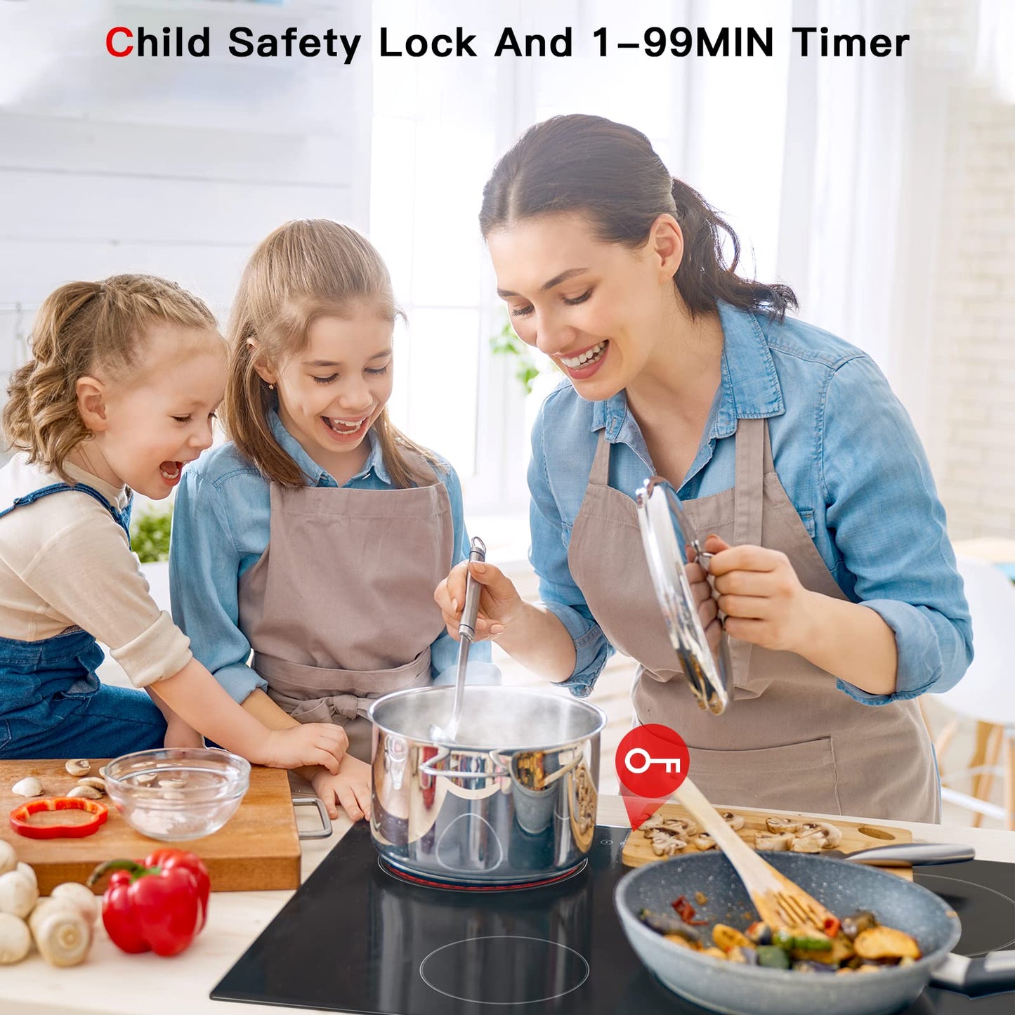 Electric Cooktop Ceramic Stove 4 Burners 30 inch Built-in Countertop Burners Cooker Satin Glass in Black Touch Sensor Control,Timer,Child Safety Lock,9 Power Levels,220-240V 7200W