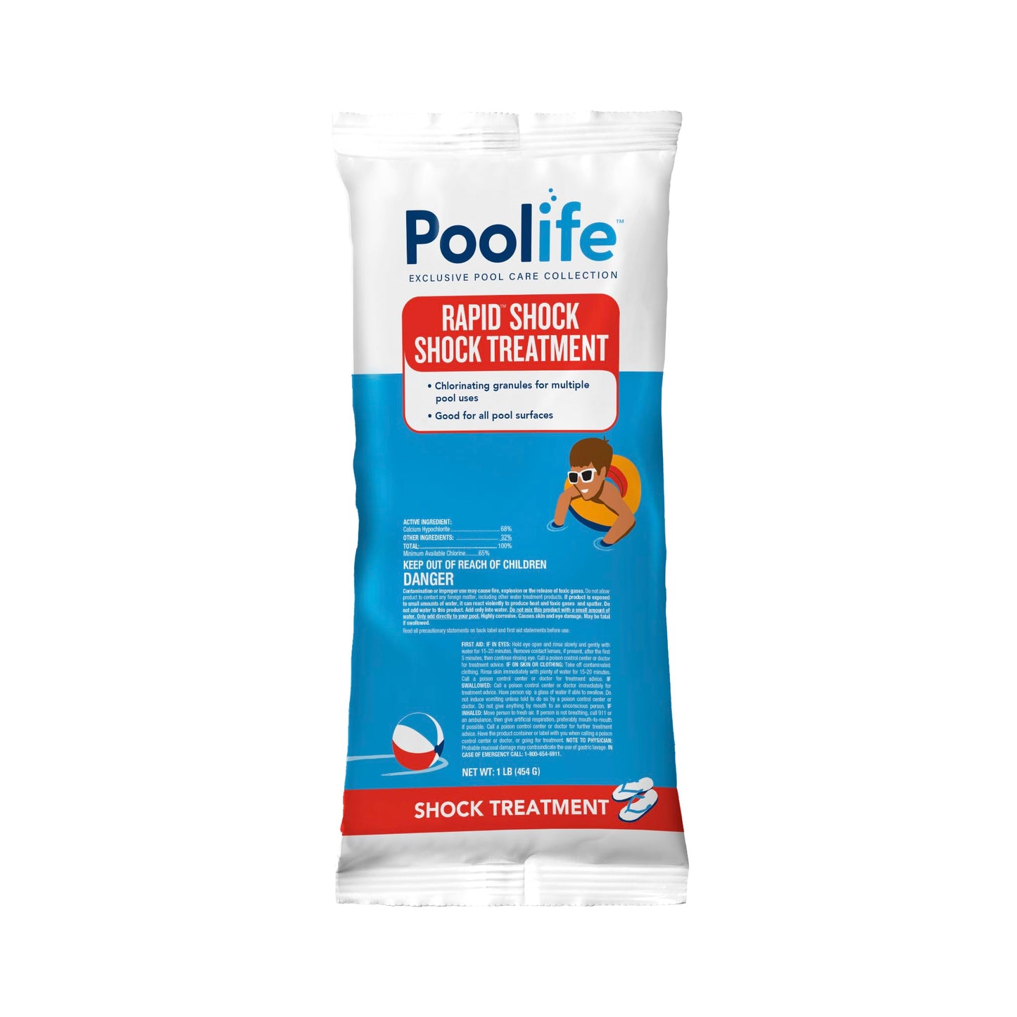 Poolife Rapid Shock for Pool’s Algae, Bacteria, Contaminant Removal - Fast-Dissolving, CYA-Free Calcium Hypochlorite Pool Shock for Clean Water - Chlorine Granules for Above/Inground Pools - 1lbx6 Bag