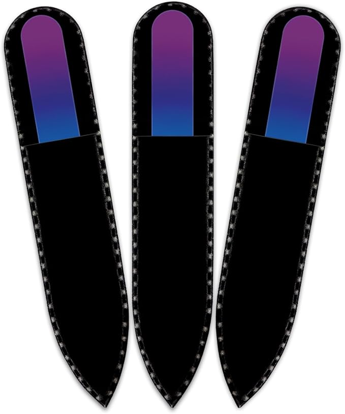 Mont Bleu Rainbow Crystal Nail File in Black Pouch - Small - Purse Size - Czech Tempered Glass - Handmade in Czech Republic - Premium Glass Nail File for Women