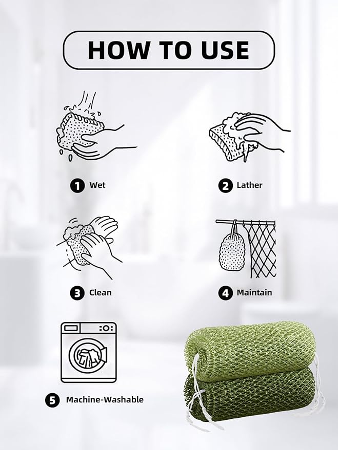 Cleangor 2Pcs African Net Sponge Authentic with Knots - Exfoliating Body Scrubber for All Skin Types, African Bath Sponge, Wash Cloth, Gentle Exfoliation Shower Rag for Women Daily Use