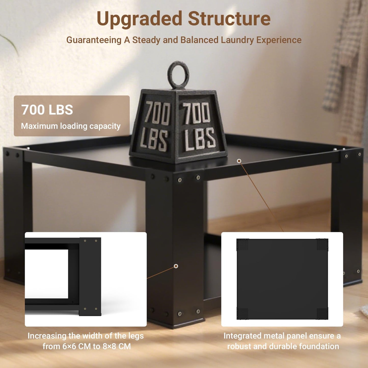 SKM Washer and Dryer Stand - 27" & 28" Heavy Duty Steel Pedestal, 700lbs Capacity, 15.7" Height, Universal Washing Machine Raiser, Black