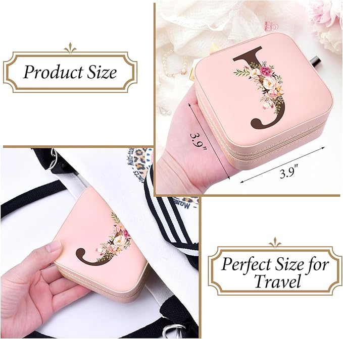 Christmas Gift Ideas, Initial Travel Jewelry Case Box Organizer Personalized Gifts, Fashion Travel Essentials Trendy Stuff Gifts for Teen Girls