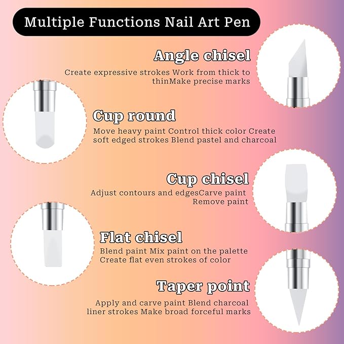 Sliverdew 10 Pcs Nail Art Sculpture Pen Dual Tipped Silicone Nail Tools Nail Art Acrylic Pen Silicone Brushes for Resin Nail Art Tools for Design Nail Foil Carving Drawing Effect Shaping Drawing