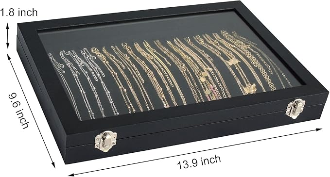 Premium Necklace Organizer Box - 20 Hooks Jewelry Tray with Transparent Lid - Display Box for Necklaces, Pendants - Suitable for Women and Girls (Black)