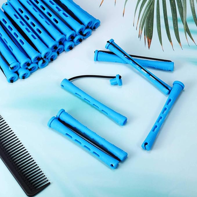 WILLBOND 60 Pcs Perm Rods for Long Hair Plastic Curl Rods Cold Wave Irons Curling Roller for Hair Styling Hairdressing Tools(0.35 Inch,Blue)