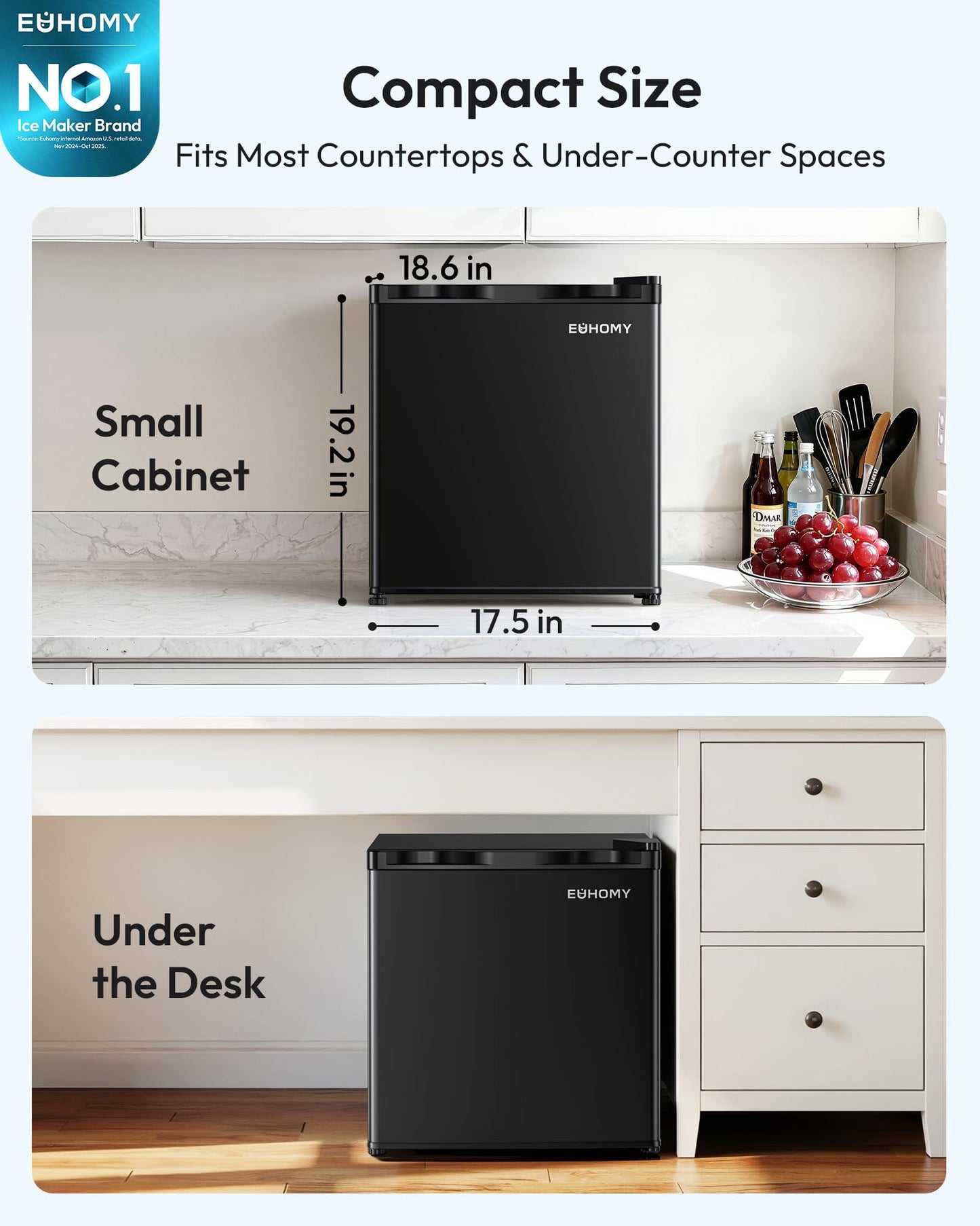 EUHOMY 1.1 Cubic Feet Mini Freezer, Countertop, Single Door Compact Upright Freezer with Reversible Door, Removable Shelves, Small freezer for Home/Dorms/Apartment/Office, New Black