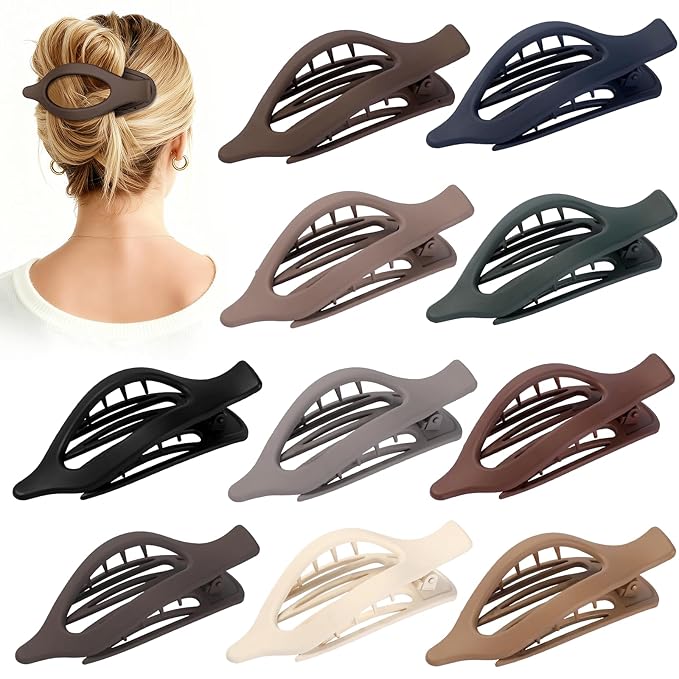 10 Pcs Flat Hair Clips for Women French Concord Claw Clips for Thick and Thin Hair Claw Clips Duck Billed Barrettes Hair Accessories for Women and Girls (Brown Dark Colorful)