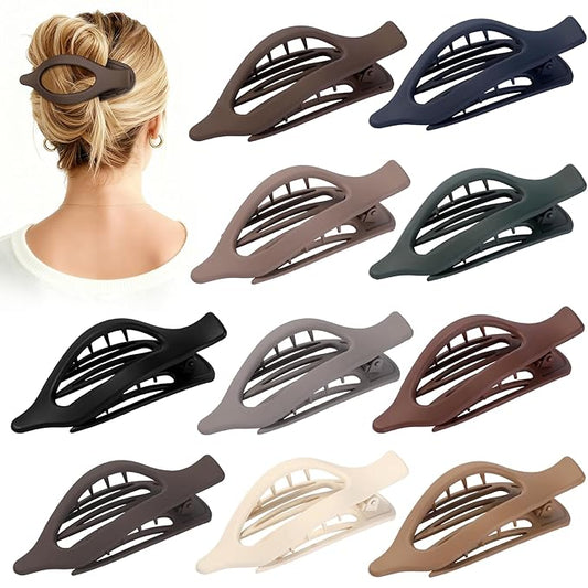 10 Pcs Flat Hair Clips for Women French Concord Claw Clips for Thick and Thin Hair Claw Clips Duck Billed Barrettes Hair Accessories for Women and Girls (Brown Dark Colorful)