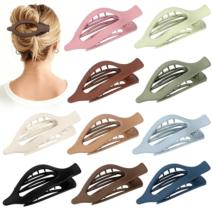 10 Pcs Flat Hair Clips for Women French Concord Claw Clips for Thick and Thin Hair Claw Clips Duck Billed Barrettes Hair Accessories for Women and Girls (Dark Colorful)