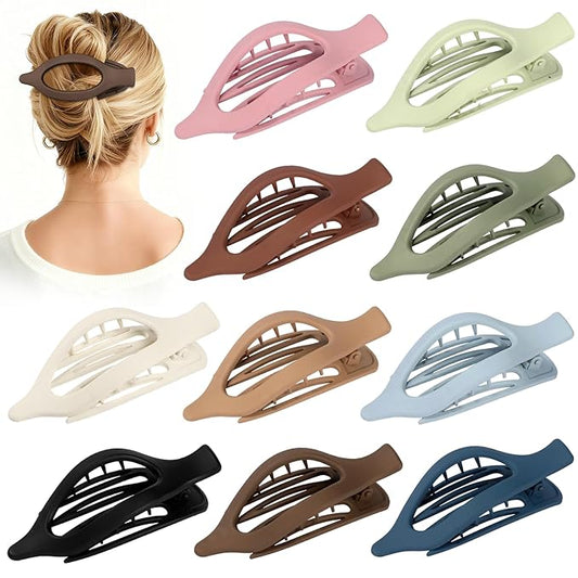 10 Pcs Flat Hair Clips for Women French Concord Claw Clips for Thick and Thin Hair Claw Clips Duck Billed Barrettes Hair Accessories for Women and Girls (Dark Colorful)
