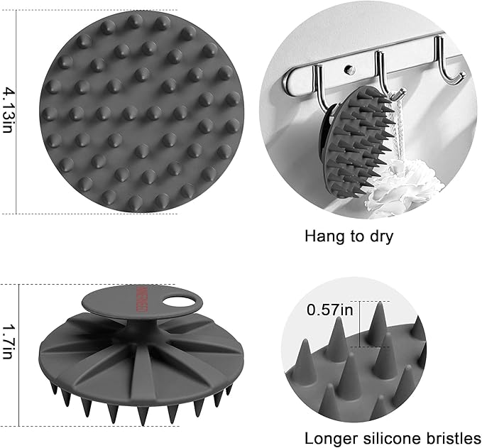 INNERNEED Food-Grade Soft Silicone Body Scrubber Shower Brush, with Scalp Massager Shampoo Brush, Wet & Dry Manual Scalp Care Hair Washing (Black)
