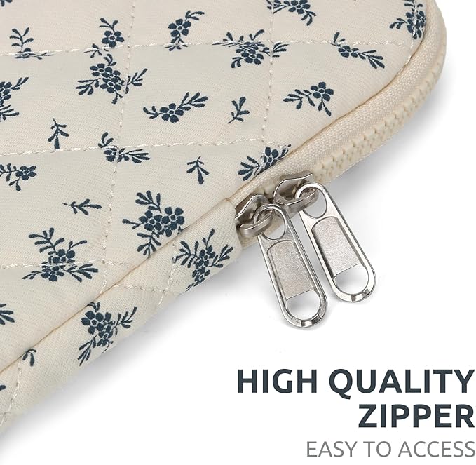 Puffy Laptop Sleeve 13-15.6 Inch Cute Quilted Laptop Protective Case Padded Floral Computer Sleeve for MacBook (A-Light Blue, 11 Inch)