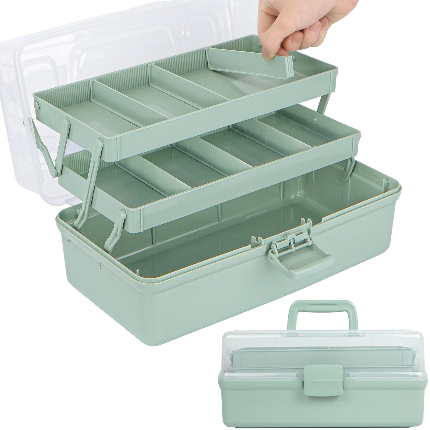 TERGOO 12.5in 3-Layer Multipurpose Craft Organizers and Storage with Adjustable Dividers, Portable Tackle Box, Folding Art & Craft Case for Medicine, Tool, Sewing Organizer (Brown)