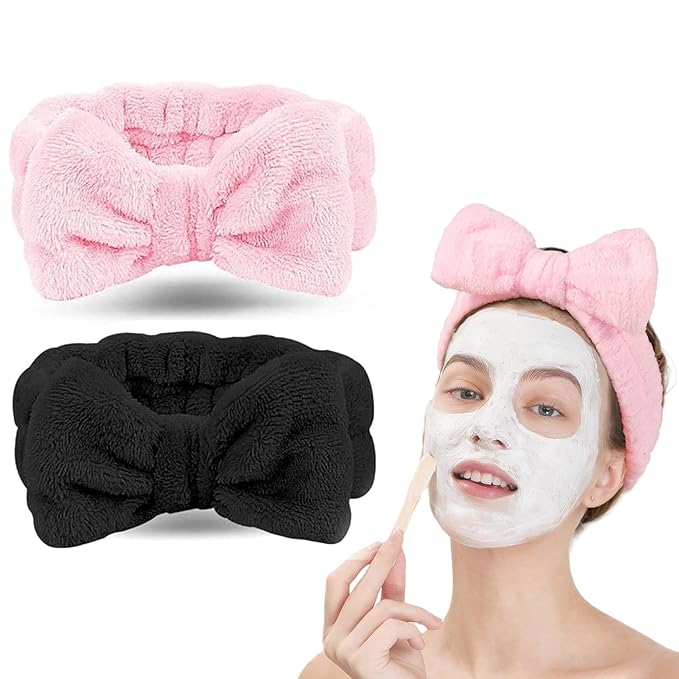 LADES Facial Headband - Terry Cloth Headbands for Face Washing,Skin Care,Makeup,Bow Spa Hair Headband for Washing Face