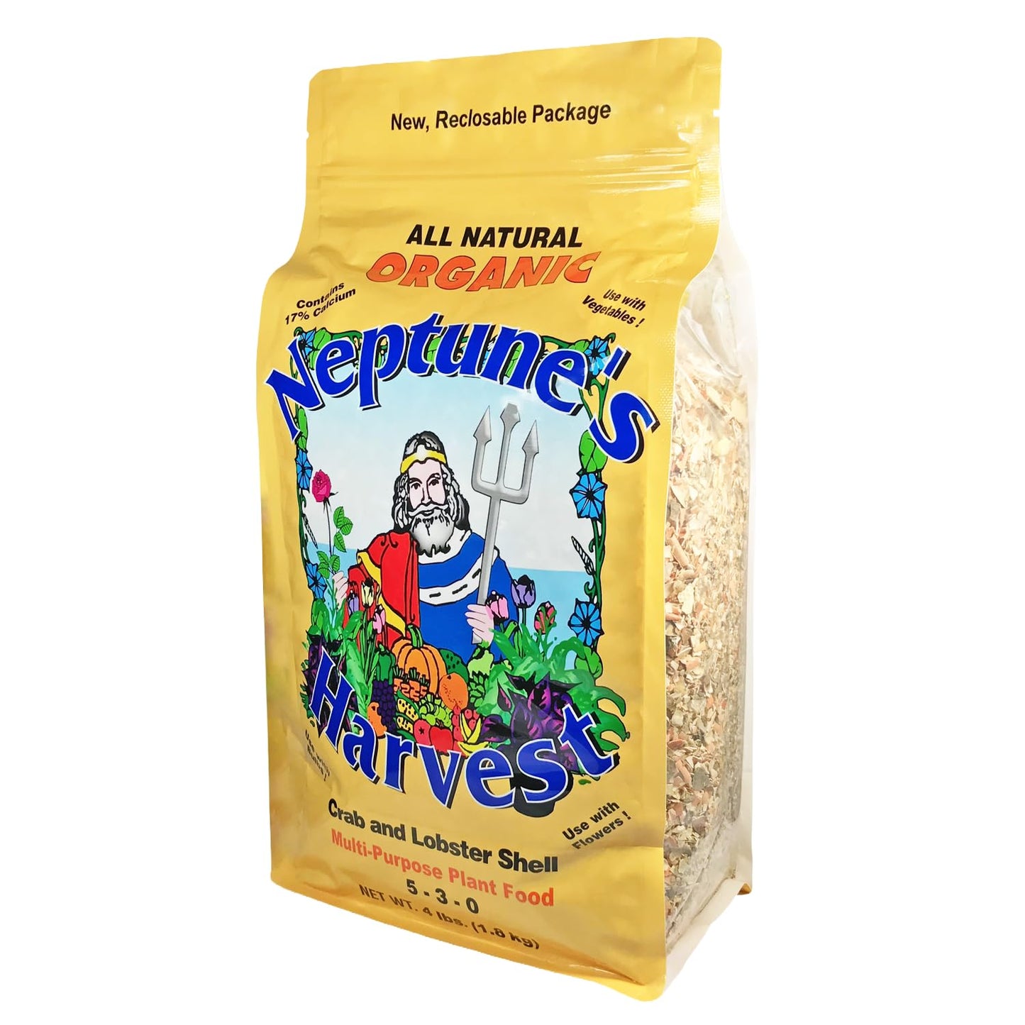 Neptuneâs Harvest Organic Crab & Lobster Shell Multi-Purpose Plant Food (5-3-0) - 4 LB Resealable Bag - Rich in Nutrients Soil Fertilizer - Plant Food for Lawns, Gardens, and Vegetables
