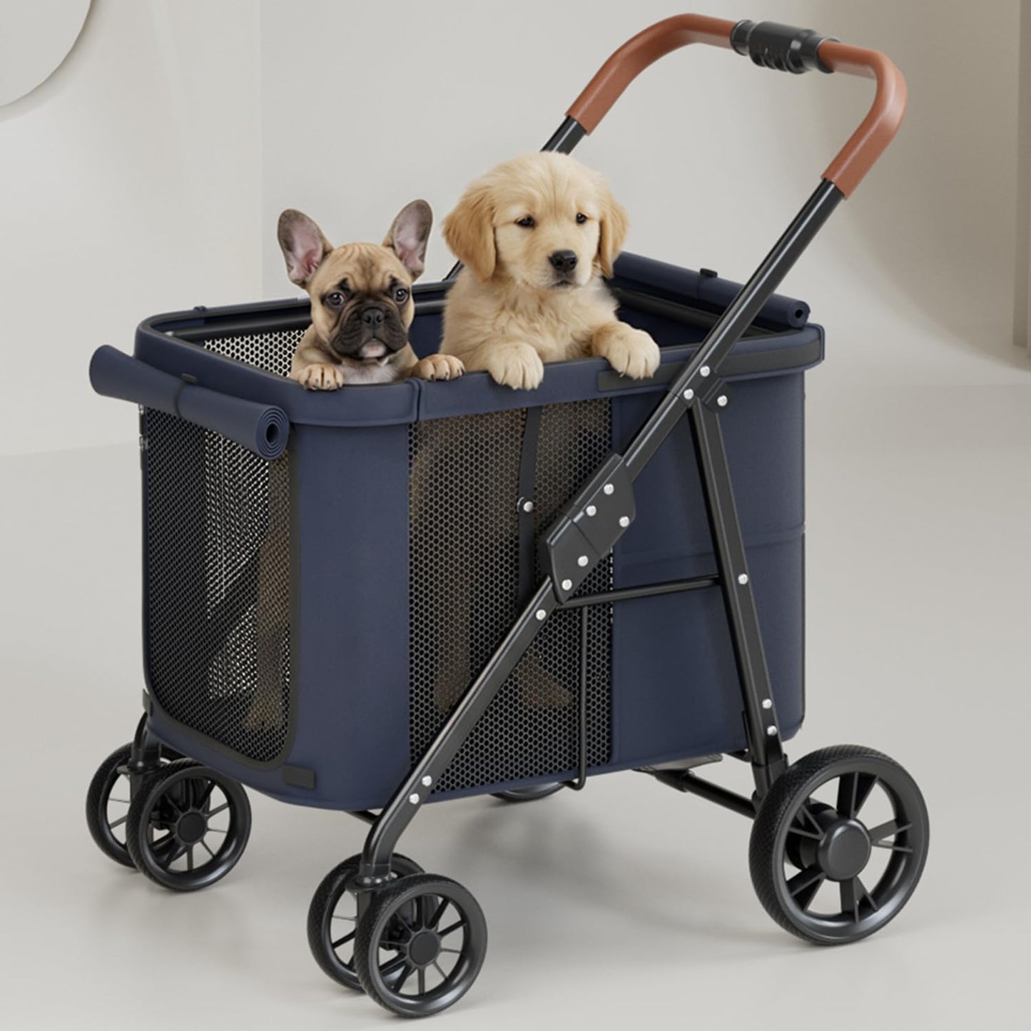 NUGUTIC Dog Stroller for Large & Medium Dogs, Pet Stroller for 2 Small Dogs Up to 80 Lbs, Extra Large Heavy Duty, Folding & Breathable, All-Terrain Wheels, Navy Blue