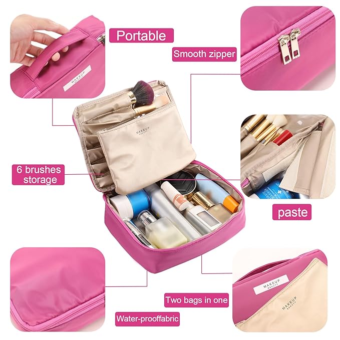 Travel Makeup Bag Cosmetic Bag Makeup Bag Toiletry bag for women and men (Rosy)